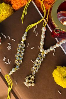 Designer Bhaiya Bhabhi Hanging Lumba Rakhi Combo Set for Rakshabhandan Special