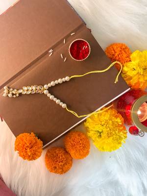 Hanging Kundan Studded Pearl Lumba Rakhi for Bhabhi  1