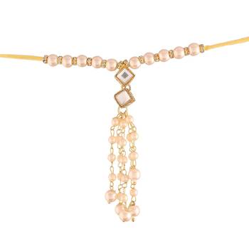 Gold Plated Hanging Kundan Studded Pearl Lumba Rakhi for Bhabhi  3