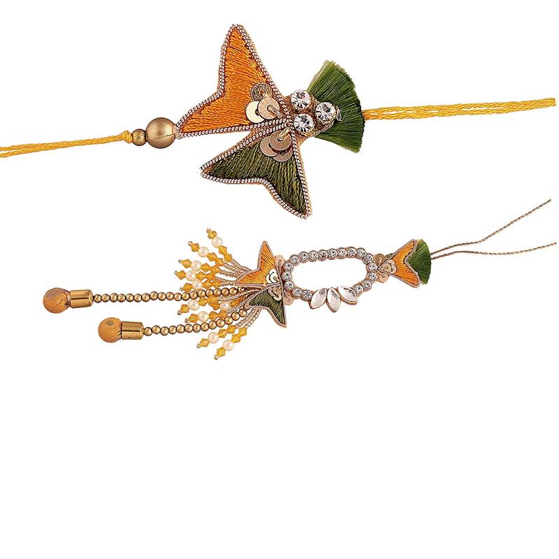 Designer Bhaiya Bhabhi Hanging Lumba Rakhi Combo Set for Rakshabhandan Special