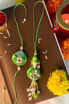 Designer Bhaiya Bhabhi Hanging Lumba Rakhi Combo Set for Rakshabhandan Special