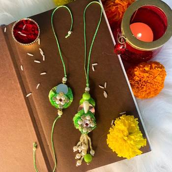 Designer Bhaiya Bhabhi Hanging Lumba Rakhi Combo Set for Rakshabhandan Special 1