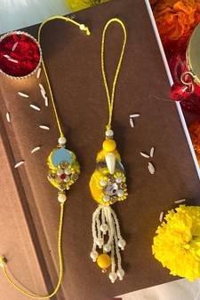 Designer Bhaiya Bhabhi Hanging Lumba Rakhi Combo Set for Rakshabhandan Special