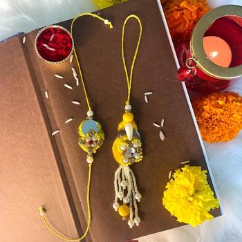 Designer Bhaiya Bhabhi Hanging Lumba Rakhi Combo Set for Rakshabhandan Special 1