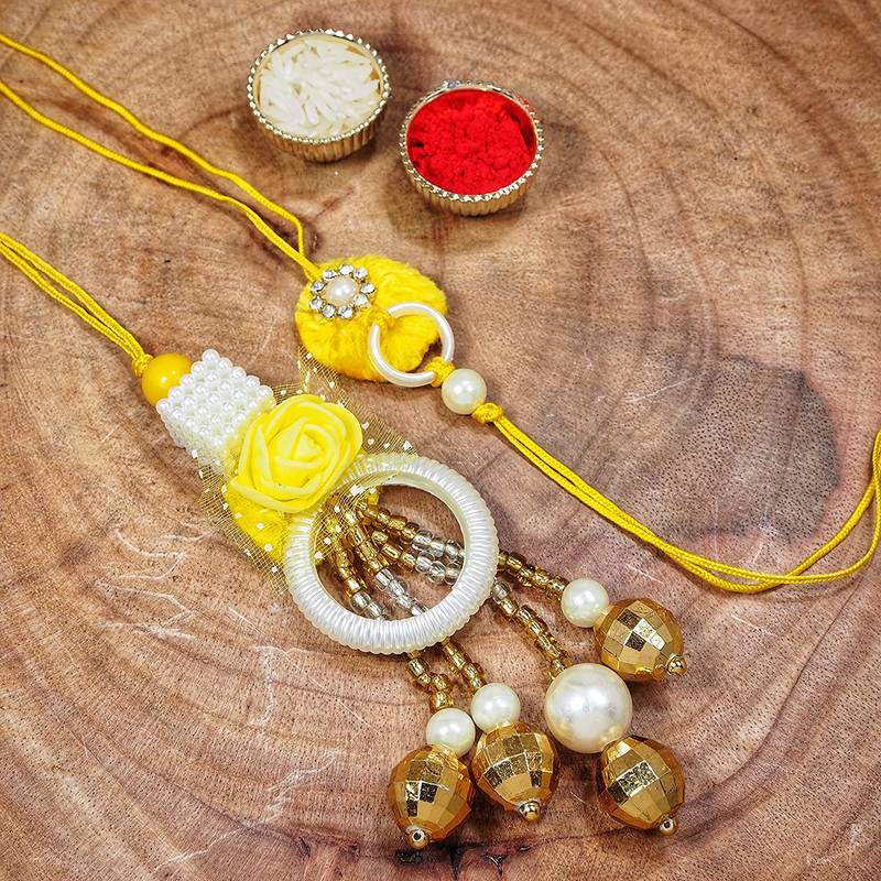 Designer Bhaiya Bhabhi Hanging Lumba Rakhi Combo Set for Rakshabhandan Special