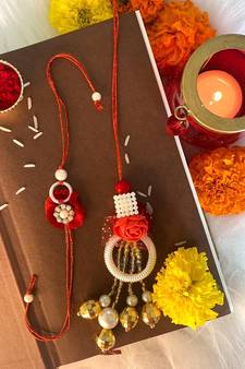 Designer Bhaiya Bhabhi Hanging Lumba Rakhi Combo Set for Rakshabhandan Special