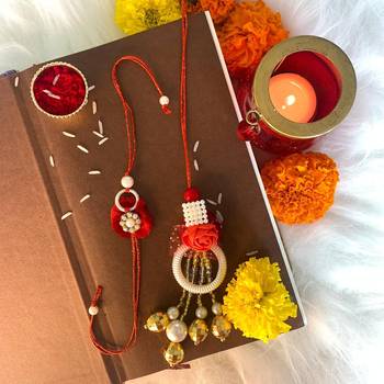Designer Bhaiya Bhabhi Hanging Lumba Rakhi Combo Set for Rakshabhandan Special 1