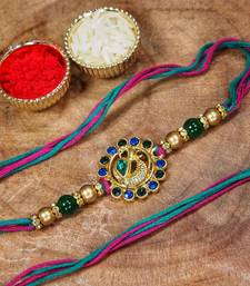 Gold Plated Ethnic Peacock Design Beads Kundan Rakhi Bracelet  (Pack of 2 Pcs)