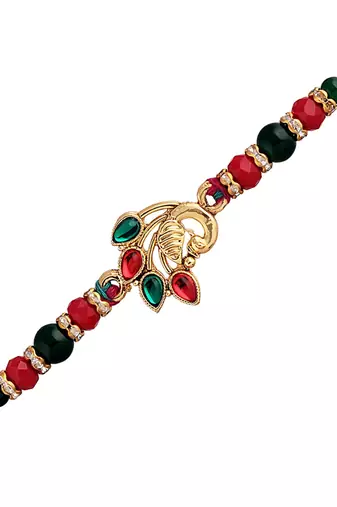 Gold Plated Ethnic Peacock Design Beads Kundan Rakhi Bracelet  (Pack of 2 Pcs)