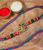 Gold Plated Ethnic Peacock Design Beads Kundan Rakhi Bracelet