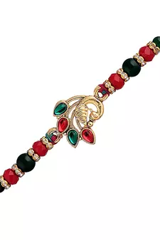 Gold Plated Ethnic Peacock Design Beads Kundan Rakhi Bracelet