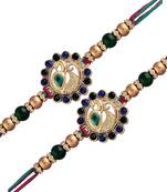 Gold Plated Ethnic Peacock Design Beads Kundan Rakhi Bracelet (Pack of 2 Pcs)