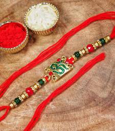 Gold Plated Ethnic OM Design Beads Stone Rakhi Bracelet  