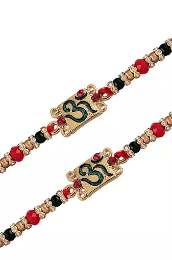 Gold Plated Ethnic OM Design Beads Stone Rakhi Bracelet  