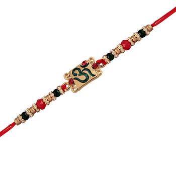 Gold Plated Ethnic OM Design Beads Stone Rakhi Bracelet   3