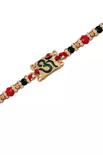 Gold Plated Ethnic OM Design Beads Stone Rakhi Bracelet  
