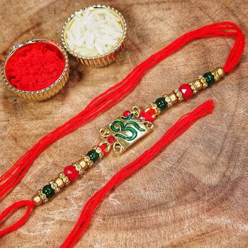 Gold Plated Ethnic OM Design Beads Stone Rakhi Bracelet 1
