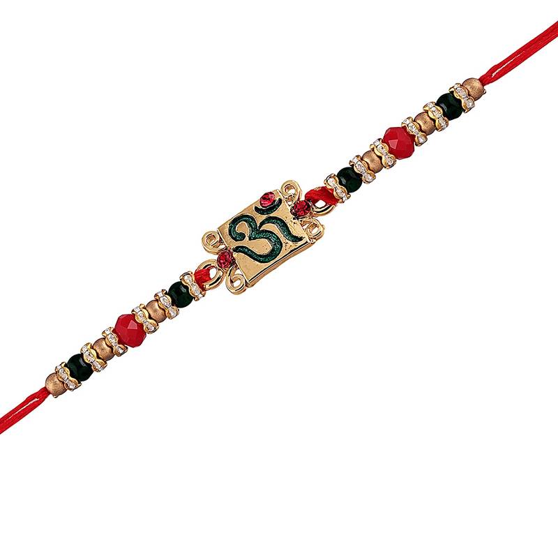 Gold Plated Ethnic OM Design Beads Stone Rakhi Bracelet