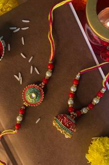 Designer Bhaiya Bhabhi Hanging Lumba Rakhi Combo Set for Rakshabhandan Special