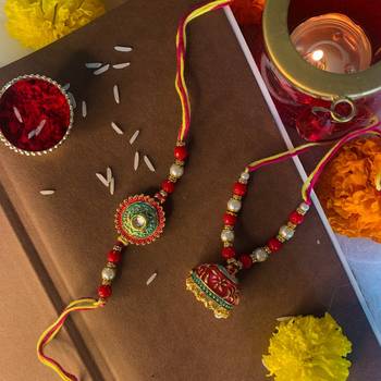 Designer Bhaiya Bhabhi Hanging Lumba Rakhi Combo Set for Rakshabhandan Special 1
