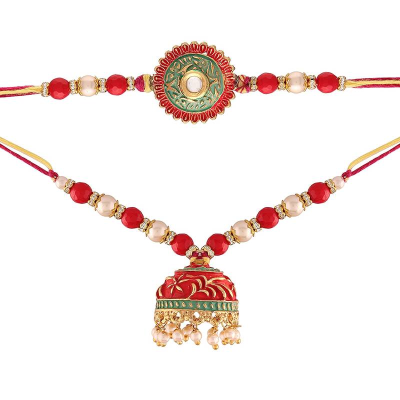 Designer Bhaiya Bhabhi Hanging Lumba Rakhi Combo Set for Rakshabhandan Special