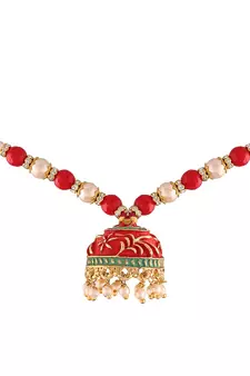 Gold Plated Enamel Hanging Pearl Jhumki Lumba Rakhi for Bhabhi