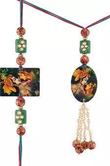 Designer Bhaiya Bhabhi Hanging Lumba Rakhi Combo Set for Rakshabhandan Special
