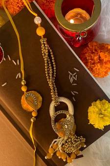 Designer Bhaiya Bhabhi Hanging Lumba Rakhi Combo Set for Rakshabhandan Special