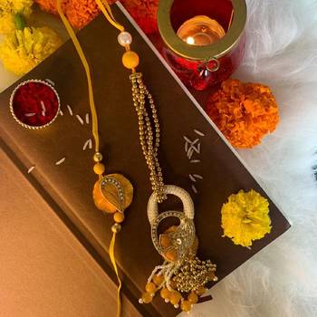 Designer Bhaiya Bhabhi Hanging Lumba Rakhi Combo Set for Rakshabhandan Special 1