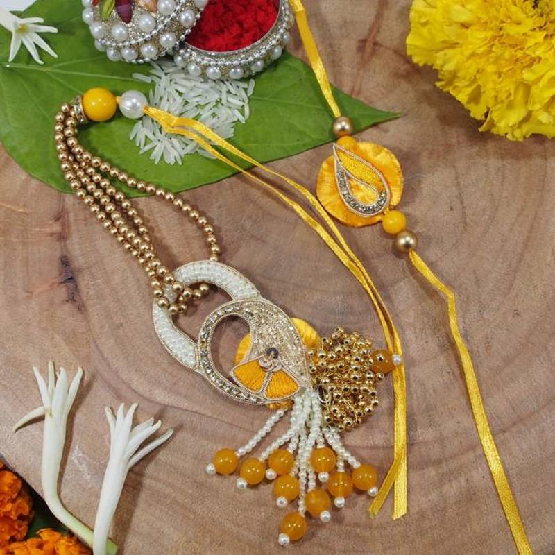 Designer Bhaiya Bhabhi Hanging Lumba Rakhi Combo Set for Rakshabhandan Special