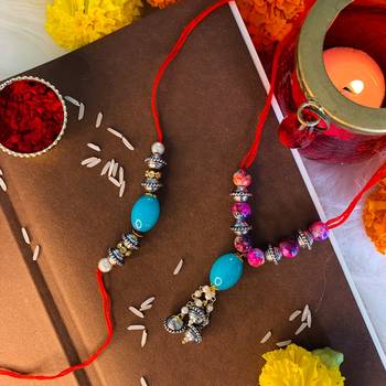 Designer Bhaiya Bhabhi Hanging Lumba Rakhi Combo Set for Rakshabhandan Special 1
