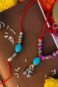 Designer Bhaiya Bhabhi Hanging Lumba Rakhi Combo Set for Rakshabhandan Special