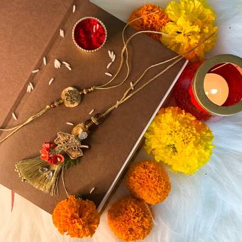 Designer Bhaiya Bhabhi Hanging Lumba Rakhi Combo Set for Rakshabhandan Special 1