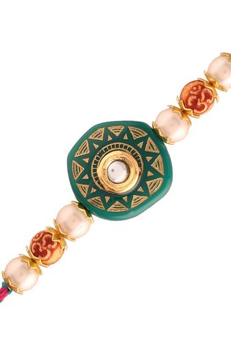 Designer Kundan Studded Pearl Rakhi Bracelet