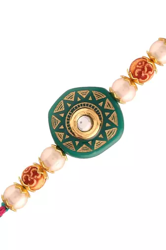 Designer Kundan Studded Pearl Rakhi Bracelet