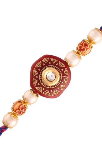 Designer Kundan Studded Pearl Rakhi Bracelet