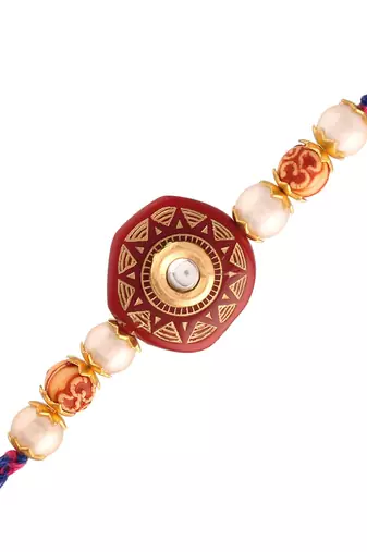 Designer Kundan Studded Pearl Rakhi Bracelet