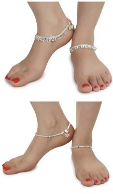 Alloy Silver Plated Indian Traditional Ethnic Fancy Anklets 1