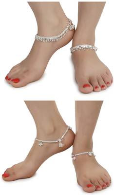 Alloy Silver Plated Indian Traditional Ethnic Fancy Anklets 1