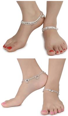 Alloy Silver Plated Indian Traditional Ethnic Fancy Anklets 1