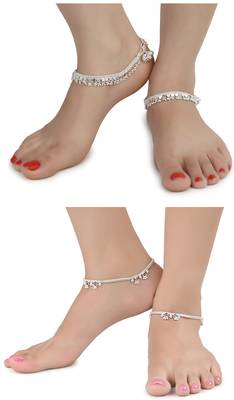 Alloy Silver Plated Indian Traditional Ethnic Fancy Anklets 1