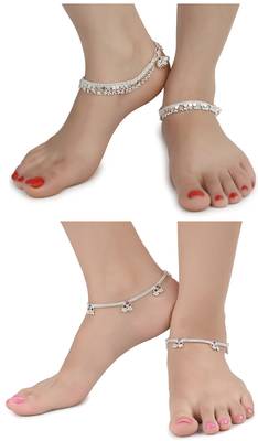Alloy Silver Plated Indian Traditional Ethnic Fancy Anklets 1
