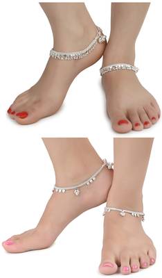 Alloy Silver Plated Indian Traditional Ethnic Fancy Anklets 1