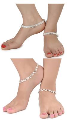 Alloy Silver Plated Indian Traditional Ethnic Fancy Anklets 1