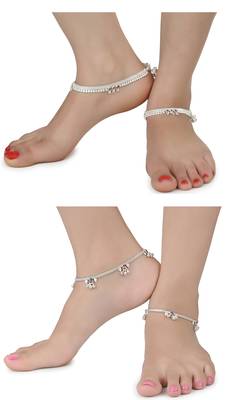 Alloy Silver Plated Indian Traditional Ethnic Fancy Anklets 1