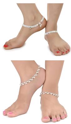 Alloy Silver Plated Indian Traditional Ethnic Fancy Anklets 1