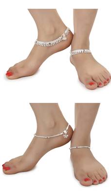 Alloy Silver Plated Indian Traditional Ethnic Fancy Anklets 1