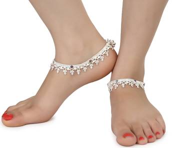 Alloy Silver Plated Indian Traditional Ethnic Fancy Anklets 2