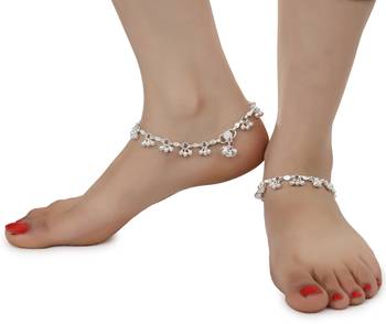 Alloy Silver Plated Indian Traditional Ethnic Fancy Anklets 2