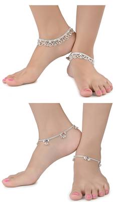 Alloy Silver Plated Indian Traditional Ethnic Fancy Anklets 1
